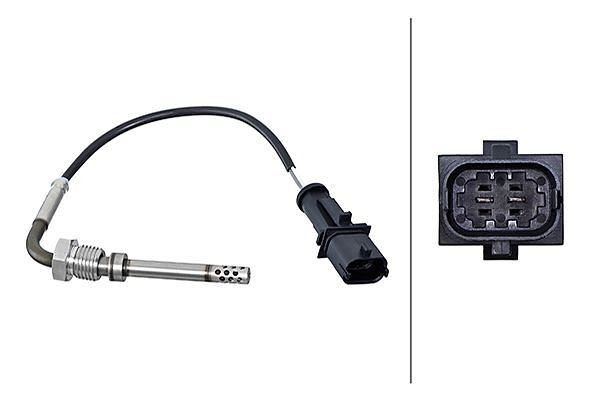 HELLA Sensor, Abgastemperatur - 2-polig - geschraubt - Kabel: 160mm, 6PT 010 376-361