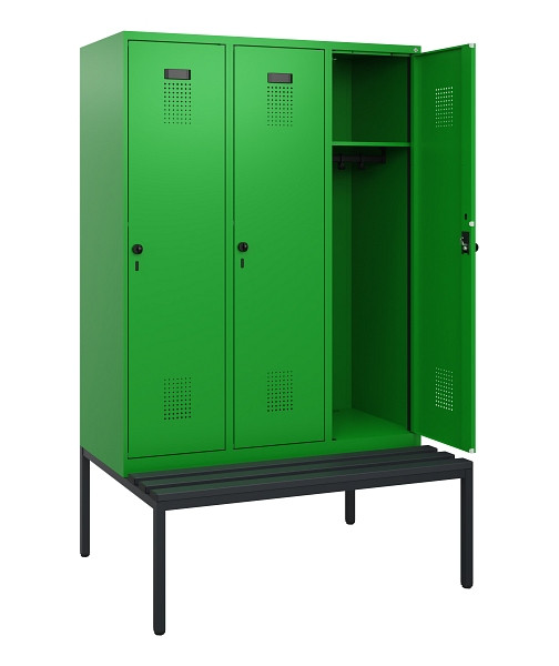 C+P Spind Evolo PLUS, 3 Abteile, 1950x1200x815mm, 6037/6037, Drehriegel, Sitzfläche Kunststoff, Sitzbank, 0490505-32 S10080