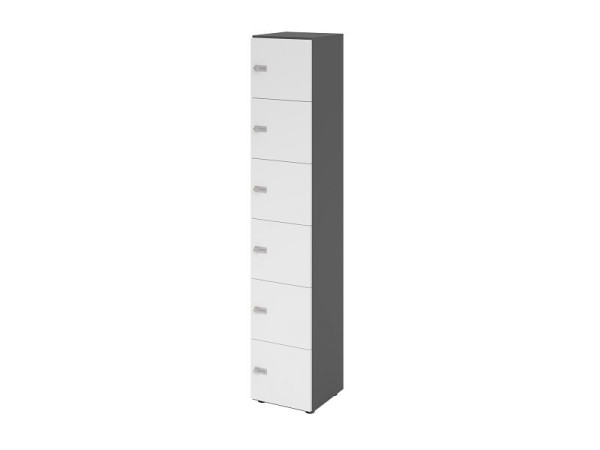 Hammerbacher Schließfachschrank schmal 6OH, 6 Türen, Korpus: Graphit, Türen: weiß, 40 x 40 x 215,6 cm (BxTxH), Zahlenschloss, V264L6/G/W/ZS