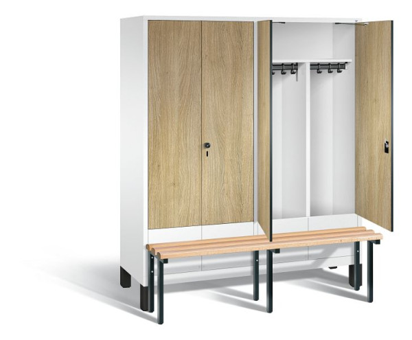 C+P Schwarz-Weiss-Spind Evolo, H1850xB1590xT815mm, Farbe: Verkehrsweiß / Dekor Eiche Sereno, 48032-42 S10087