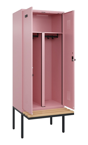 C+P PSA Doppel-Spind Evolo PLUS, Bank, 2 Abteile, 2120x800x815mm, 3015/3015, Drehriegel, Sitzfläche Holz, 0490427-22P S10024