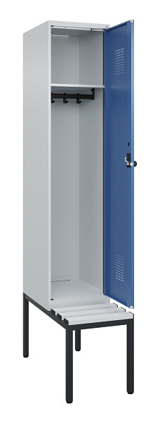C+P Spind Evolo PLUS, 1 Abteile, 2120x400x815mm, 7035/5023, Haken 4, Drehriegel, Sitzfläche Kunststoff, Sitzbank, 0490507-12 S10062