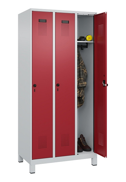 C+P Spind Evolo PLUS, mit Füßen, 3 Abteile, 1950x900x500mm, 7035/3003, Verschluss Drehriegel, Ablageböden 3, 049010-30 S10004