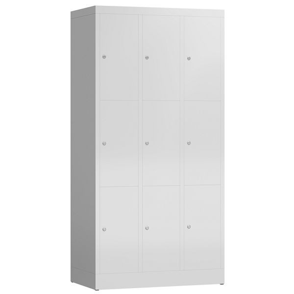 Lüllmann ClassiX Schließfachschrank, 3 Abteile à 3 Fächer, 1800 x 870 x 500 mm, lichtgrau, X-520330