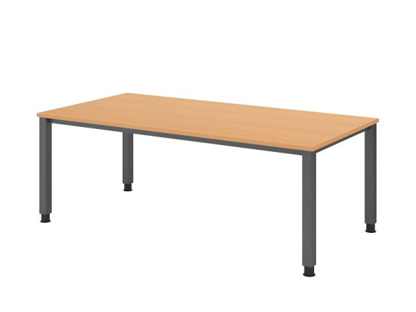 Hammerbacher Schreibtisch QS2E, 200 x 100 cm, Platte: Buche, 25 mm dick, 4-Fuß-Gestell in Graphit (ähnlich RAL 7012), Arbeitshöhe 68-83,5 cm, VQS2E/6/G