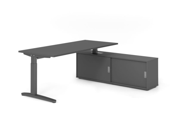 Hammerbacher Schreibtisch XB19, 180x80cm, Platte: Graphit, 25mm dick, C-Fuß Gestell Graphit, höheneinstellbar, Ahorn, SB/G/G/G/G, VXBE19SB/G/G/G/G