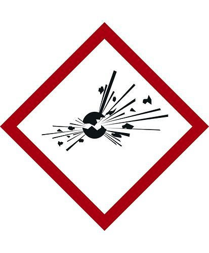DENIOS GHS 01 Schild, Symbol "Explodierende Bombe", Folie, SK, 15 x 15 mm, VE: 5 Bogen à 35 Stück, 285072