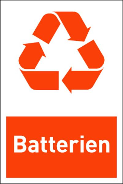 Schilder Klar Design-Recyclingschild: Batterien, 100x150 mm Folie selbstklebend, 6632/60