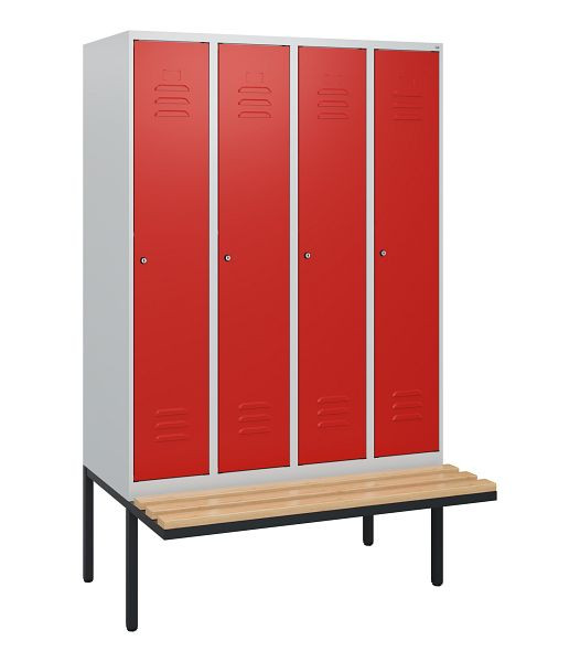 C+P Umkleidespind Classic PLUS, 4 Abteile, 1950x1200x815mm, 7035/3020, Zylinderschlösser, Buche-Sitzleisten, 0800405-40 S10017