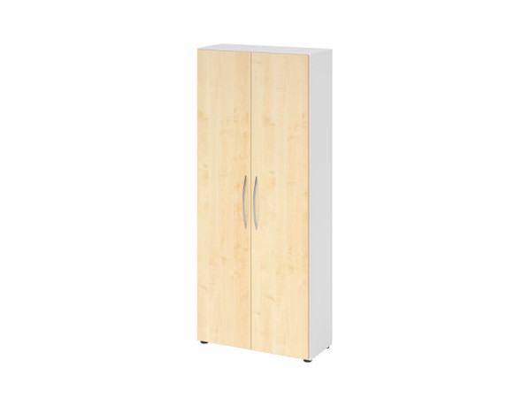 Hammerbacher Schrank 4100 BM, 5 OH, Farbe Korpus: Weiß / Farbe Front: Ahorn, 80 x 34,6 x 188 cm (BxTxH), Öffnungswinkel 110°, Bogengriff BM, V4100/W/3/BM