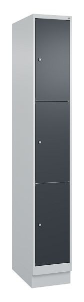 C+P Schließfachschrank Classic PLUS, Sockel, 1950x300x500mm, 7035/7016, mit 3 Fächern, 080020-103 S10008
