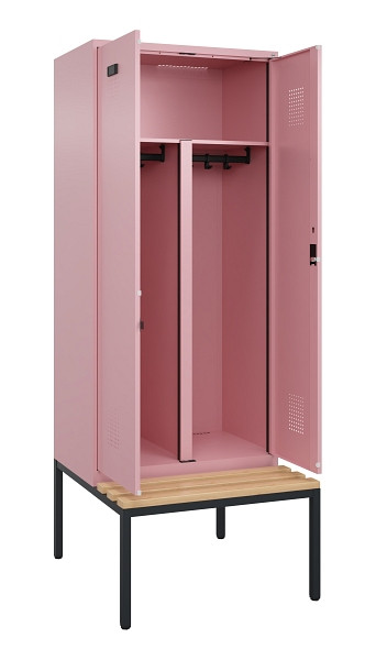 C+P PSA Doppel-Spind Evolo PLUS, Bank, 2 Abteile, 2120x800x815mm, 3015/3015, Zylinderschloss, Sitzfläche Buche-Hartholz, Sitzbank, 0490527-22P S10051