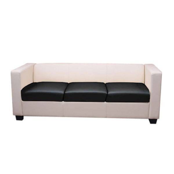 Mendler 3er Sofa Couch Loungesofa Lille, Kunstleder creme/schwarz, 14211+14248+14247
