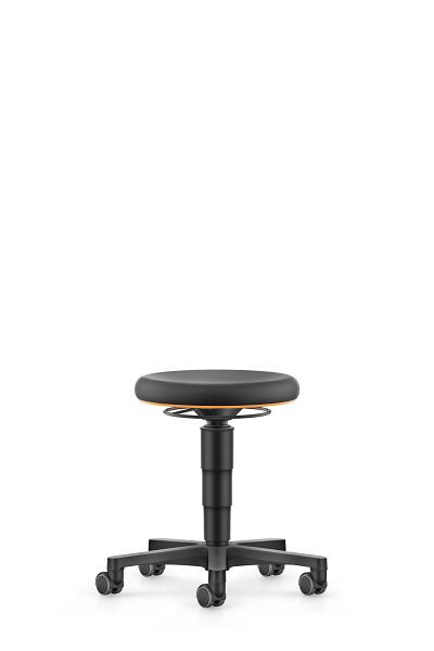 bimos Allround Hocker mit Rollen, PU schwarz, Sitzhöhe 450-650 mm, Farbring orange, 9463-2000-3279
