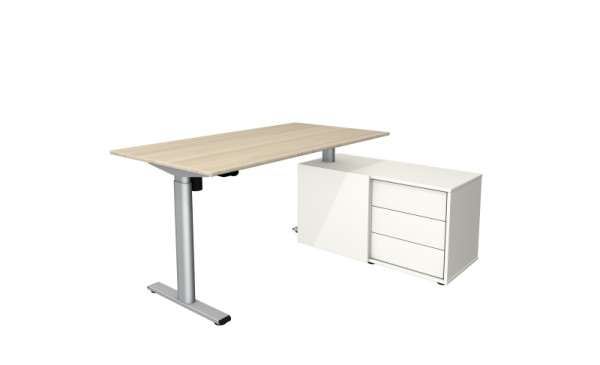Kerkmann Steh-/Sitztisch Move 1 base 1500 x 800 mit Sideboard weiß, elektrisch höhenverstellbar, Ahorn, 10305350