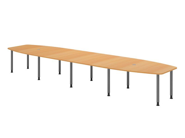 Hammerbacher Konferenztisch KT52C, 520 x 130 cm, Platte: Buche, 25mm dick, Zehn-Fuß-Gestell graphit, Rundrohr 6 cm, Arbeitshöhe 72-74 cm, VKT52C/6/G