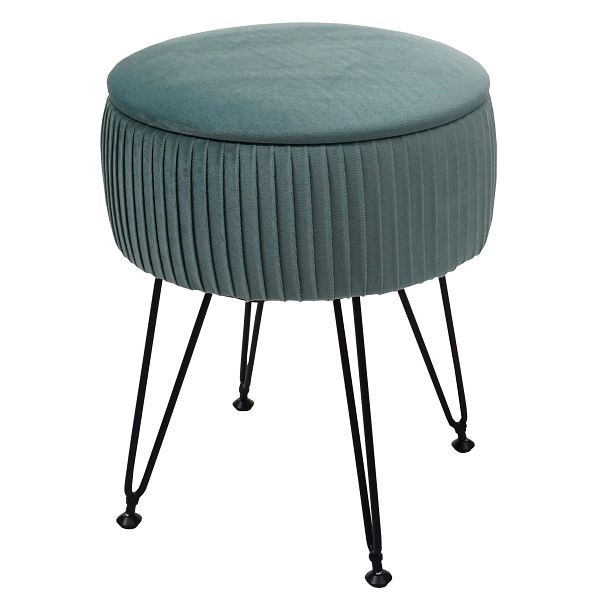 Mendler Sitzhocker HWC-K47, Hocker mit Staufach, Ø 33cm, Samt-Optik, grün, Gestell schwarz, 94409
