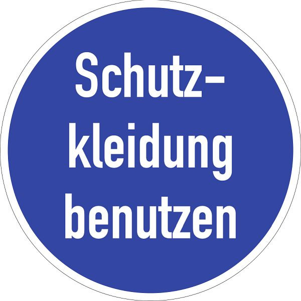 Moedel Schutzkleidung benutzen, Textschild, Folie, Ø 200 mm, 52061