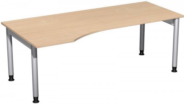 geramöbel PC-Schreibtisch links höhenverstellbar, 2000x1000x680-820, Buche/Silber, N-657314-BS