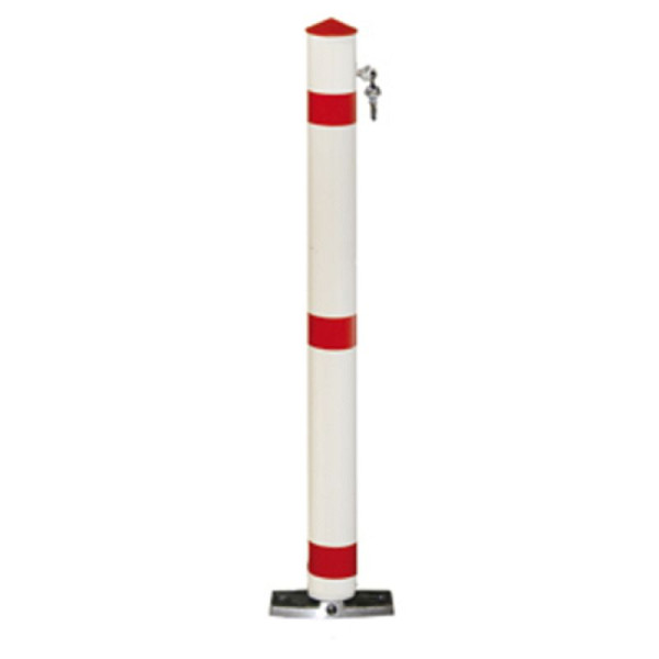 Stein HGS Parkplatzsperre -Acero- Ø 76 mm, mit Liftautomatik, mit Profilzylinder, verschiedenschließend, weiß beschichtet mit 3 roten Reflexstreifen, 13546-rw