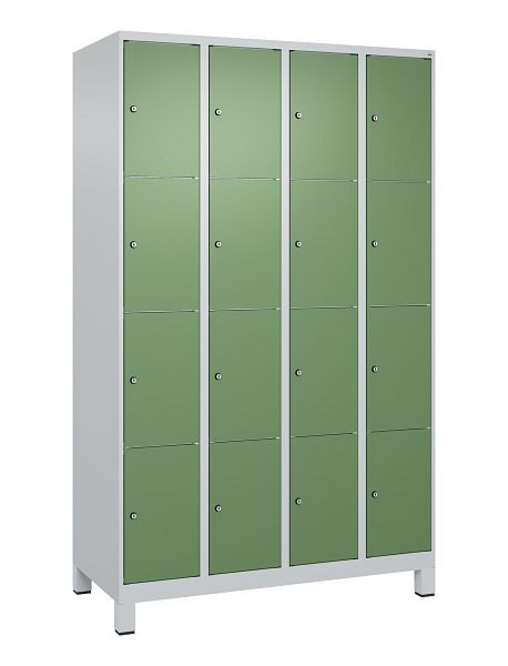 C+P Schließfachschrank Classic PLUS, Füße, 4 Abteile mit je 4 Fächern, 1950x1200x500mm, 7035/6011, 080010-404 S10006