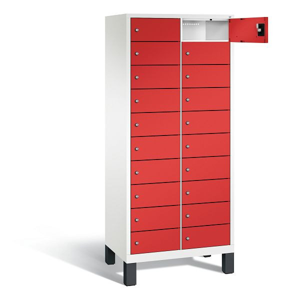 C+P Schließfachschrank Evolo, H1700xB810xT500mm, Farbe: Verkehrsweiß / feuerrot, mit Steckdosenleiste, 48010-2210 S10092