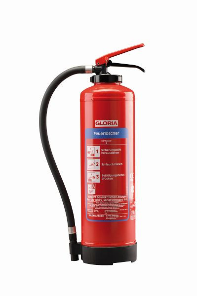 Gloria Wasser-Aufladefeuerlöscher W6EASY für die Brandklasse A, Löschmittel: 6 Liter, mit Wandhalter, 801601.0000