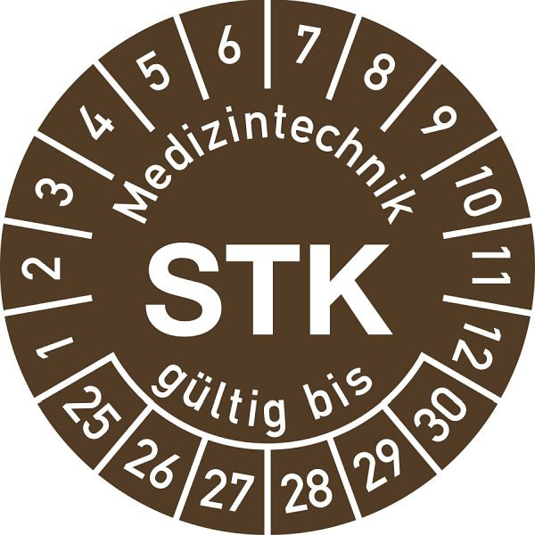 Moedel Prüfplakette Medizintechnik STK 2025-2030, Polyesterfolie, Ø 15 mm, VE: 10 Stück/Bogen, 106426