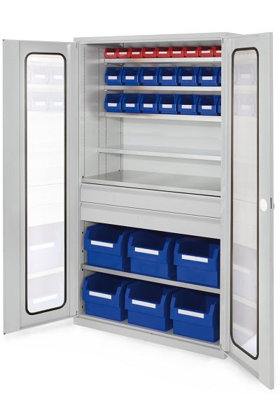 Kappes Großraum Schrank Modell 37 RAL 7035 1950 x 1130 x 590 mm, Sichtfenster 2 Schubladen mittig, 1780.43.5013