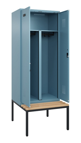 C+P PSA Doppel-Spind Evolo PLUS, Bank, 2 Abteile, 2120x800x815mm, 0010/0010, Zylinderschloss, Sitzfläche Buche-Hartholz, Sitzbank, 0490527-22P S10048