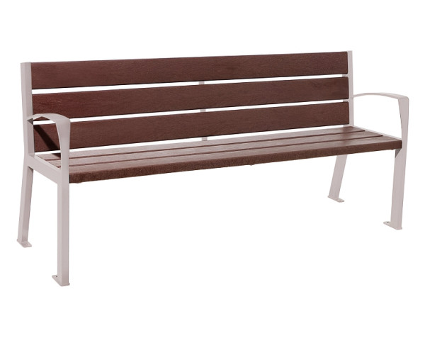 Procity Sitzbank Silaos® 6 Leisten, Mit Armlehne, Stahl & Recycling-Kunststoff, Braun/RAL 7044, 209614.7044