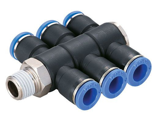 timmer B-TVTEdk3-6-1/8-KU, T-Verteiler-Einschraubverschraubung mit konischem Gewinde, Schlauch-Ø: 6 mm, Gewinde: 1/8", VE: 5 Stück, 03180684