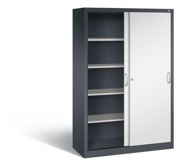 C+P Schiebetürenschrank Acurado, H1950xB1200xT500mm, Farbe: Schwarzgrau / Lichtgrau, Bügelgriff, 5 OH, 2050-00 S10150