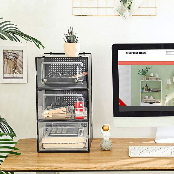 SONGMICS Stapelbare Schuhboxen 18er Set, Schwarz, LSP18SBKV1