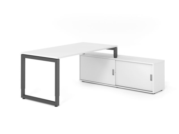 Hammerbacher Aufsatz-Schreibtisch RSE16, 160x80cm, Platte: Weiß, 25mm dick, Rahmen Graphit, höheneinstellbar, Weiß / Weiß, VRSE16SB/W/G/W/W