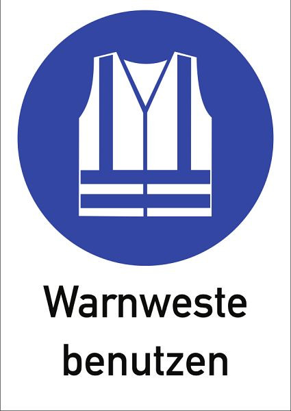 Moedel Warnweste benutzen, Kombischild, ISO 7010, Kunststoff, 210x297 mm, 52708