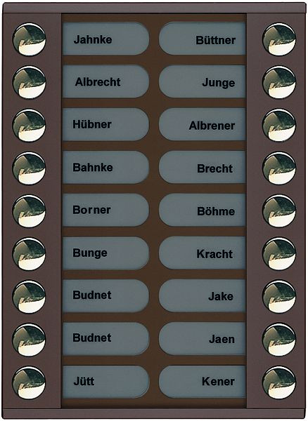 TCS Klingeltastenerweiterung für Audio Außenstation Serie PES/AVE 18 Klingeltasten (rechts-/linksbündig), AP bronze, PET18-EB/04