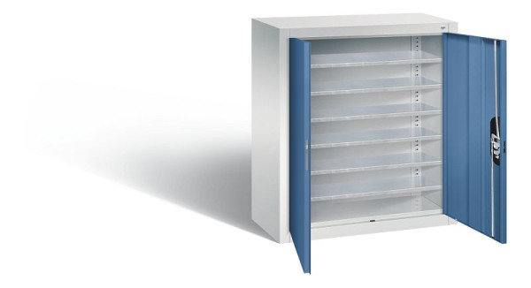 C+P Magazinschrank Serie 13, H830xB700xT300mm, Farbe: Lichtgrau / Fernblau, Muldengriff, 134013-20 S10056