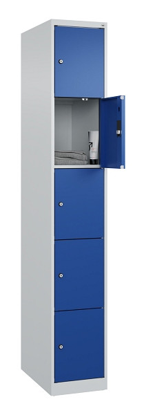 C+P Schließfachschrank Evolo PLUS, 5 Fächer, 1850x300x500mm, 7035/5010, 049000-105 S10006