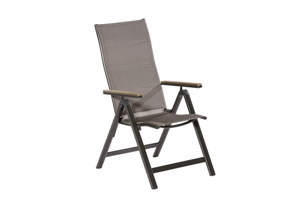 Merxx Trivero Klappsessel, 5-fach verstellbar, mit Polywood-Armlehne, padded, graphit/diamantbraun, Aluminiumgestell mit Textilbespannung, 26390-217