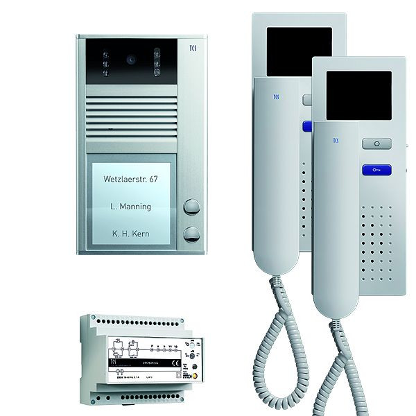 TCS Türkontrollsystem video:pack AP für 2 Wohneinheiten, mit Außenstation AVC 2 Klingeltasten, 2x Video Türtelefon IVH3222, Steuerung, PVC1420-0010
