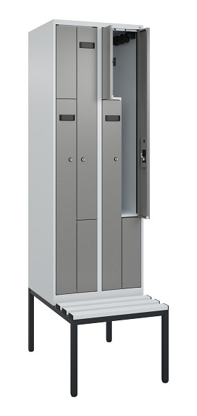 C+P Z-Spind Evolo PLUS, Bank, 4 Fächer, 2120x600x815mm, 7035/0004, Zylinderschloss, Sitzfläche Kunststoff, Sitzbank, 0490537-204 S10095