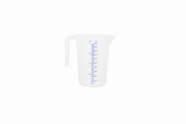 Schneider Messbecher, 1,0 l, geprägte Skala, blaue Schrift, offener Griff, 206012