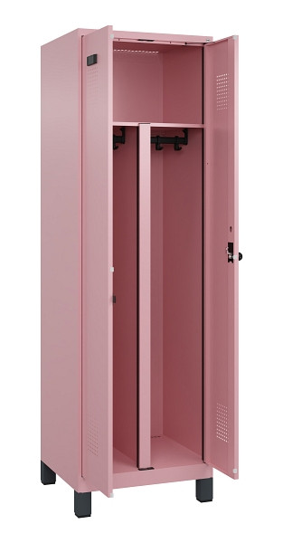 C+P PSA Schwarz-Weiß-Spind Evolo PLUS, mit Füßen, 2 Abteile, 1950x600x500mm, 30, Frontfarbe RAL 3015 Hellrosa, Drehriegel, 049012-20P S10024