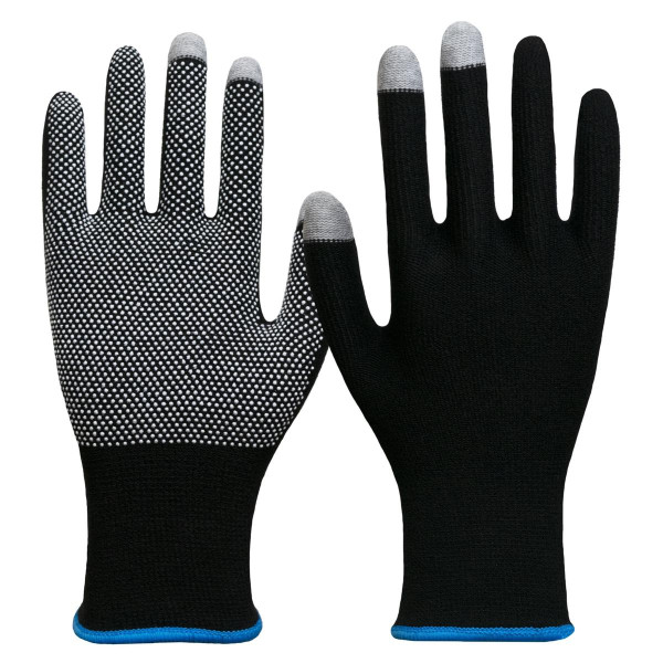 NITRAS SMART SWIPE, Strickhandschuhe, Baumwolle / Elasthan, schwarz, PVC-Noppen, weiß, genoppt auf Innenhand, Größe: 8, VE: 240 Paar, 6102-8