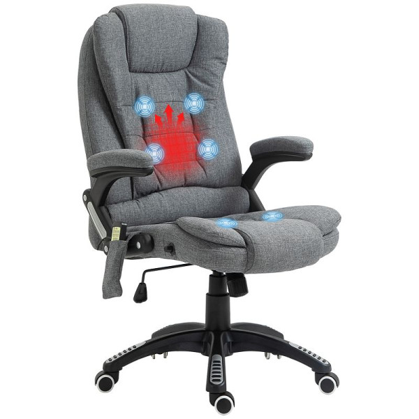 Vinsetto Massagesessel mit Wärmefunktion, Ergonomischer Schreibtischstuhl, höhenvestellbar, 68L x 72B x 110-120 cm, Grau, 921-171V90GY
