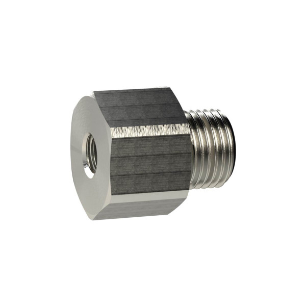 Riegler Reduziernippel lang, M3, M5 innen, SW 7, Messing vernickelt, 134766