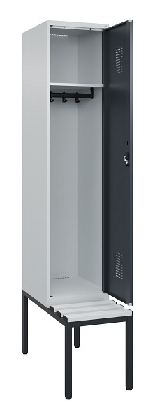 C+P Spind Evolo PLUS, 1 Abteile, 2120x400x815mm, 7035/7016, Haken 4, Zylinderschloss, Sitzfläche Kunststoff, Sitzbank, 0490507-12 S10093