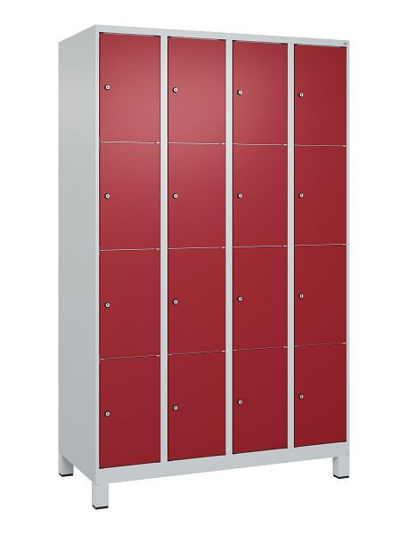 C+P Schließfachschrank Classic PLUS, Füße, 4 Abteile mit je 4 Fächern, 1950x1200x500mm, 7035/3003, 080010-404 S10001