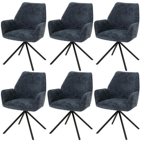 Mendler 6er-Set Esszimmerstuhl HWC-G67, Küchenstuhl Stuhl mit Armlehne, drehbar Auto-Position, Chenille Öko-Tex FSC®, dunkelblau, 6x122258